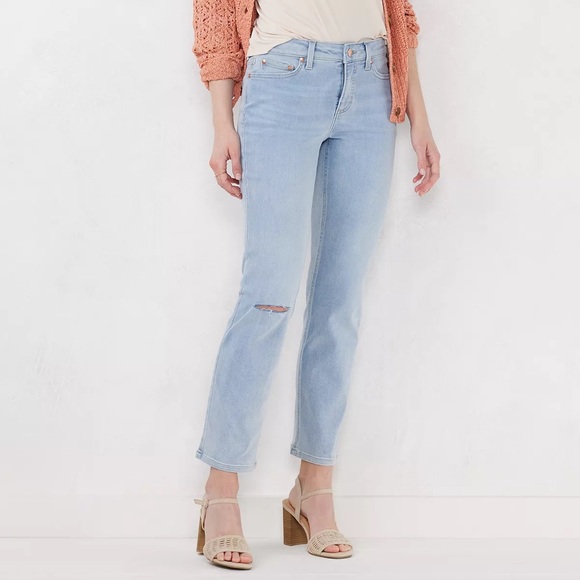 LC Lauren Conrad Mid Rise Slim Fit Boyfriend Jeans Brigitte Light Wash Denim NWT - Picture 1 of 11